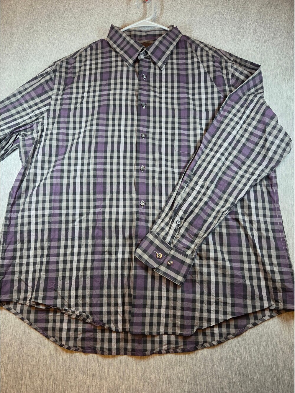 Perry Ellis XXL Purple and Black Plaid Button-Up Shirt